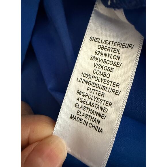 Adrianna Papell Cobalt Blue Lace Overlay Knee Length 18w Exposed Shoulder Dress - Picture 11 of 15